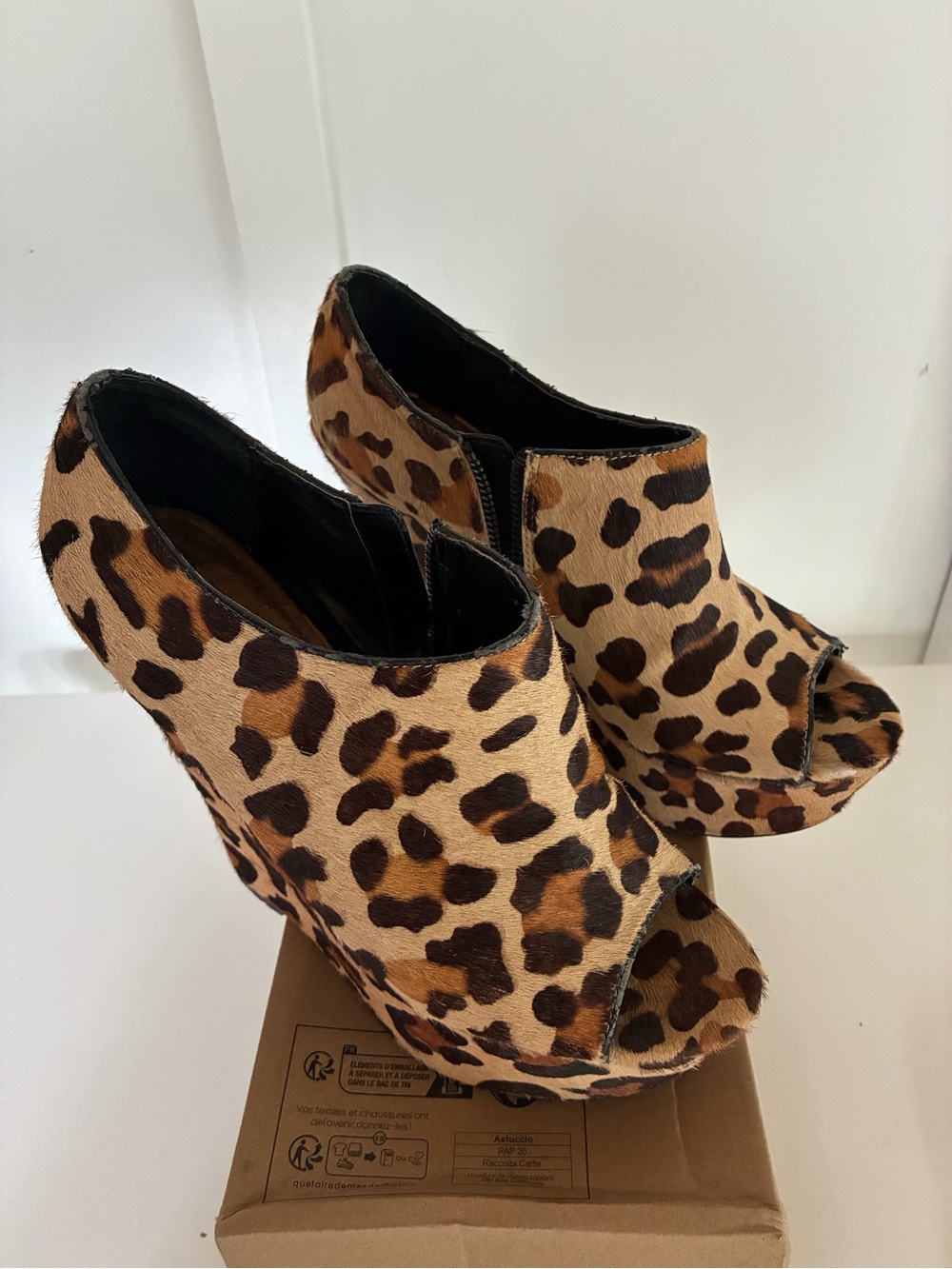 Steve Madden Leopard Print Peep-Toe Wedge Booties - NO BOX